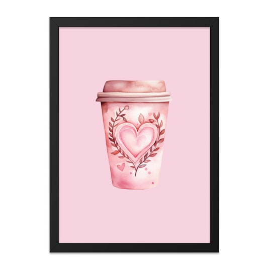 Pink Coffee Cup Wall Art, Heart Latte Print, Watercolor Coffee Painting, Coffee Lover Decor, Cafe Art Print, Modern Minimalist Wall Decor - Tawshia