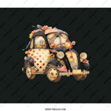 Flower Car Backpack, Cute Vehicle Rucksack, Unique Automobile Bookbag, Floral Decorated Car Backpack, Stylish Travel Backpack - Tawshia