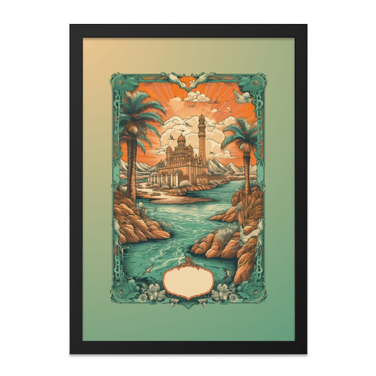 Oasis Wall Art, Fantasy City Print, Tropical Landscape Decor, Palm Tree Art, Middle Eastern Art, Exotic Art Print, Framed Art - Tawshia