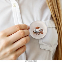 Watercolor Coffee Pinback, Coffee Cup Button, Coffee Lover Badge, Caffeine Pin, Morning Coffee, Gift for Barista, Coffee Bean Pinback - Tawshia