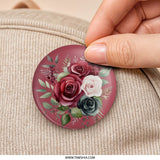 Roses Pinback Button, Floral Bouquet Button, Burgundy Roses, Black Roses, White Roses, Botanical Pin, Elegant Flower, Gift For Her - Tawshia