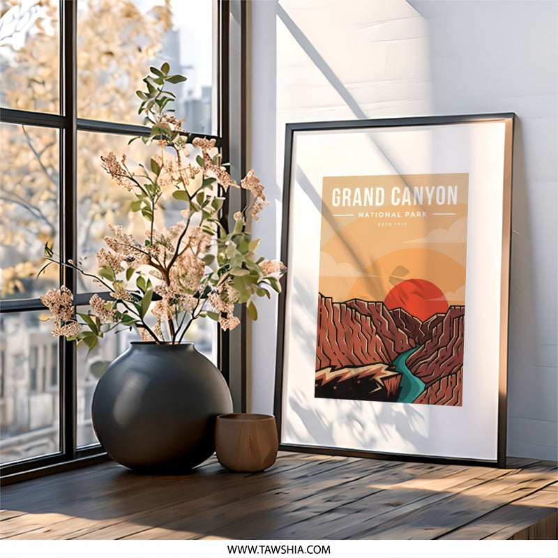 Grand Canyon National Park Wall Art, Southwestern Desert Landscape Print, Retro Travel Poster, Arizona Artwork, Nature Scene Decoration - Tawshia