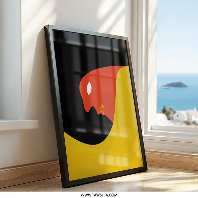 Abstract Bird Wall Art, Modern Geometric Print, Red Yellow Black Art, Unique Home Decor, Contemporary Art Print, Minimalist Wall Decor - Tawshia