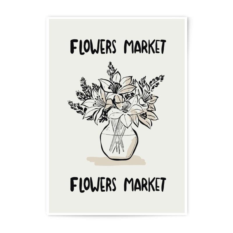 Flowers Market Photographic Print, Floral Bouquet Art, Botanical Illustration, Vase Drawing, Home Decor, Modern Wall Art - Tawshia