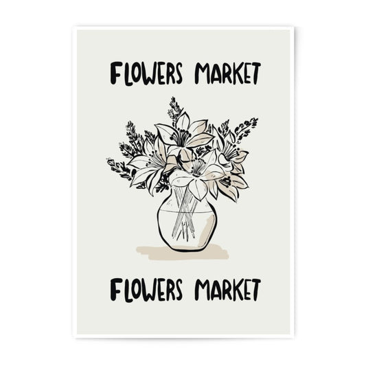 Flowers Market Photographic Print, Floral Bouquet Art, Botanical Illustration, Vase Drawing, Home Decor, Modern Wall Art - Tawshia