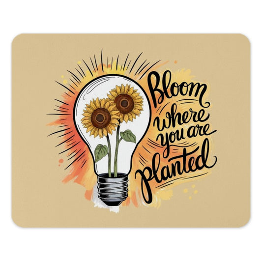 Bloom Where You Are Planted Mouse Pad, Sunflower Lightbulb, Inspirational Quote, Desk Decor, Office Gift - Tawshia