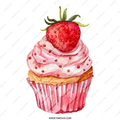 Strawberry Cupcake Tote Bag, Sweet Treat Design, Watercolor Style, Food Lover Gift, Baking Theme, Stylish Bag - Tawshia