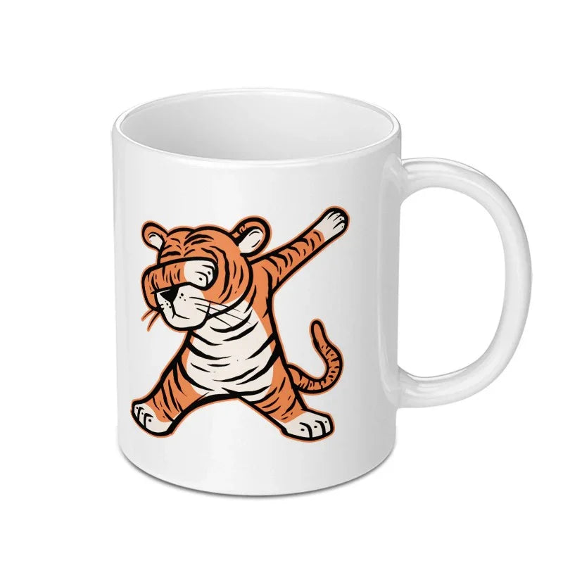 Dabbing Tiger Cartoon Humor White Coffee Mug Product