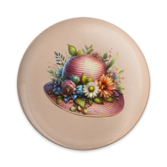 Floral Bonnet Pinback, Vintage Hat Badge, Garden Party Flair, Cute Accessory, Trendy Pin, Collectible Pinback Button, Chic Style - Tawshia
