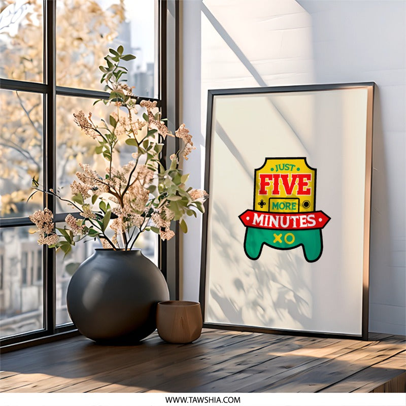 Just Five More Minutes Wall Art, Gamer Gift, Video Game Room Decor, Gaming Poster, Funny Teen Boy Gift, Play Station Art, Wall Decor - Tawshia