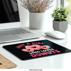 Just A Girl Who Loves Donuts MousePad, Heart Donuts Cute Mouse Pad, Sweet Treat Desk Decor, Foodie Gift Idea, Office Home Decor, Gamer Pad - Tawshia