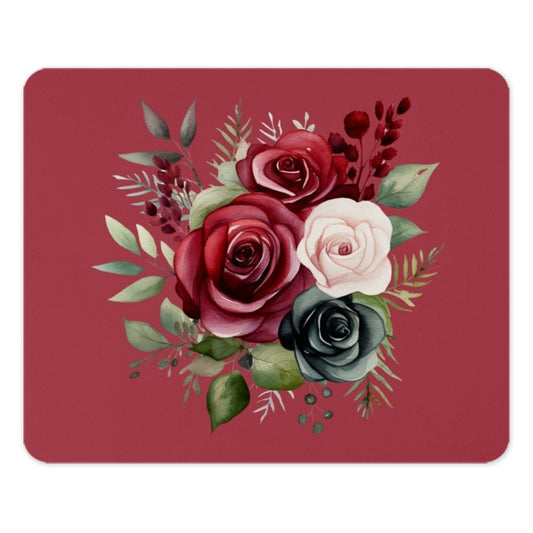 Floral Bouquet Mouse Pad, Red Roses, Home Office Decor, Elegant Desk Accessory, Watercolor Flowers, Gaming Mousepad, Gift for Her - Tawshia