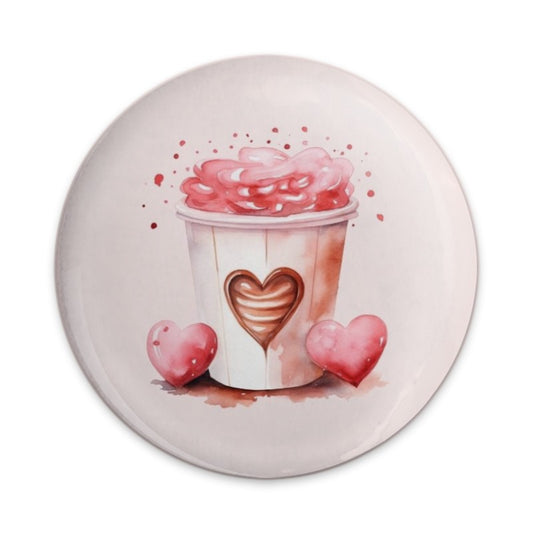 Watercolor Latte Pinback Button, Heart Coffee Button, Valentine Pin Badge, Cute Coffee Lover Gift, Kawaii Button, Trendy Aesthetic Pins - Tawshia