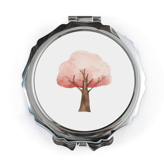 Watercolor Tree Pocket Mirror, Nature Inspired Compact Mirror, Pink Tree Design, Travel Mirror, Cosmetic Mirror, Makeup Mirror - Tawshia