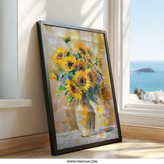 Sunflower Wall Art, Floral Painting, Vase of Sunflowers, Textured Impasto Art, Home Decor, Bright Wall Decor, Flower Art Print, Yellow - Tawshia