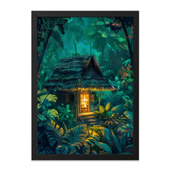 Tropical Hut Wall Art, Jungle Print, Cabin in Woods, Lush Foliage Painting, Exotic Home Decor, Nature Lover Gift - Tawshia