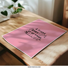 Friend Loves Photographic Prints, Bible Verse Art, Proverbs 17 17, Christian Wall Decor, Friendship Quote Art, Pink Wall Art - Tawshia
