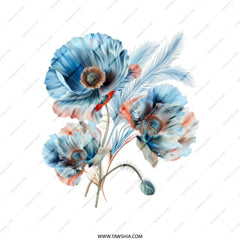 Blue Poppy Tote Bag, Floral Print Bag, Botanical Art, Flower Design, Unique Tote Bag, Everyday Bag, Gift Idea, Stylish Shopper Bag - Tawshia