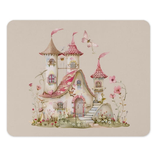 Fairy Tale Castle Mouse Pad, Cottagecore Decor, Cute Desk Accessory, Whimsical Home Office, Butterfly, Pink Flowers Mousepad - Tawshia