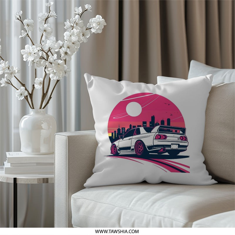 Skyline R32 Pillow, JDM Car Pillow, Japanese Car, Cityscape Art, Car Art, Car Lover Gift, Throw Pillow, Cushion Cover, Home Decor - Tawshia