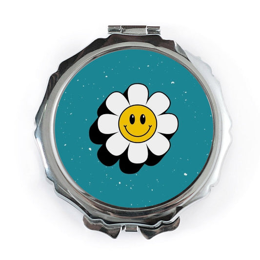 Retro Flower Pocket Mirror, Happy Face Cosmetic Mirror, Groovy Pocket Mirror, Trendy Gift for Her, Cute Makeup Mirror, Travel Mirror - Tawshia