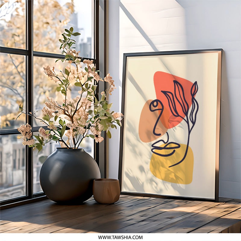 Abstract Face Wall Art, Modern Art Print, Minimalist Line Art, Boho Wall Decor, Contemporary Art Poster, Home Decor Gift, Framed Wall Art - Tawshia