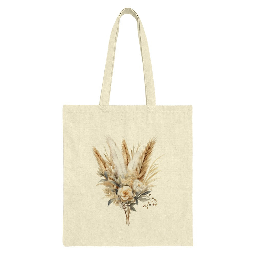 Boho Floral Tote Bag, Neutral Bouquet, Elegant Design, Everyday Bag, Trendy Gift, Stylish Eco Bag, Canvas Tote - Tawshia