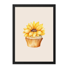 Sunflower Cupcake Wall Art, Whimsical Decor, Floral Dessert Print, Kitchen Art, Sweet Treat Art, Foodie Gift, Home Decor, Wall Hanging - Tawshia