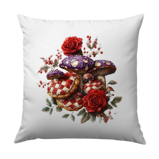 Floral Mushroom Pillow, Checkered Cookie Art, Whimsical Home Decor, Cottagecore Throw Pillow, Botanical Accent Cushion, Fun Gift Idea - Tawshia