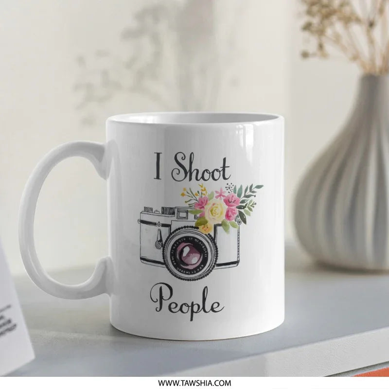 Photographer Mug, I Shoot People Mug, Camera Mug, Floral Mug, Photography Lover Gift, Funny Photographer Mug, Gift for Photographer - Tawshia