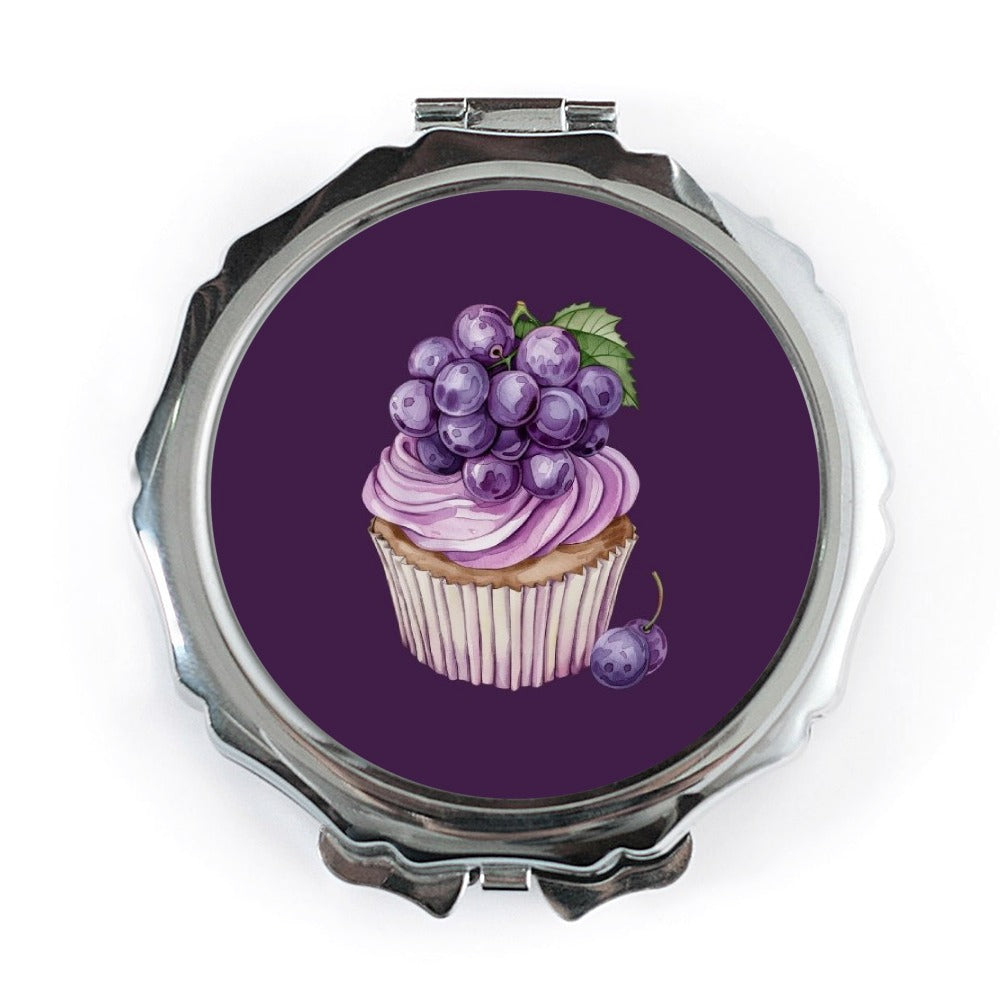 Grapes Cupcake Pocket Mirror, Cute Food Art Makeup Mirror, Unique Gift Idea, Purple Theme Pocket Mirror, Sweet Treat Pocket Mirror - Tawshia