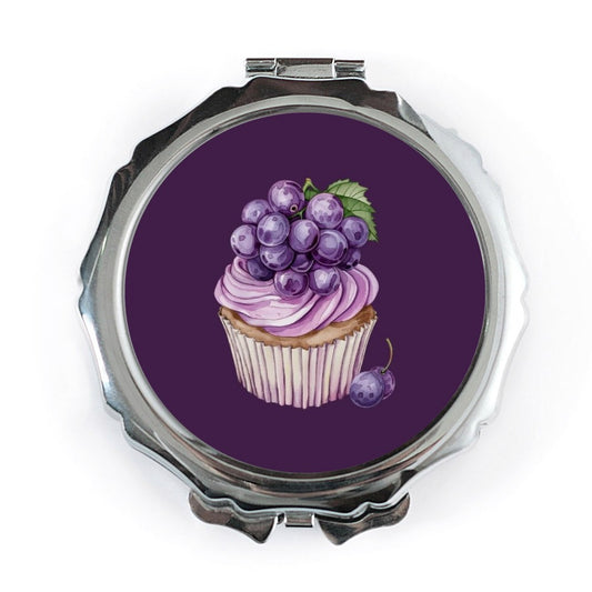 Grapes Cupcake Pocket Mirror, Cute Food Art Makeup Mirror, Unique Gift Idea, Purple Theme Pocket Mirror, Sweet Treat Pocket Mirror - Tawshia
