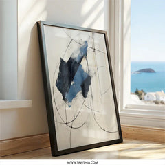 Abstract Strokes Wall Art, Modern Art Print, Blue Black Painting, Contemporary Home Decor, Geometric Wall Decor, Framed Art - Tawshia