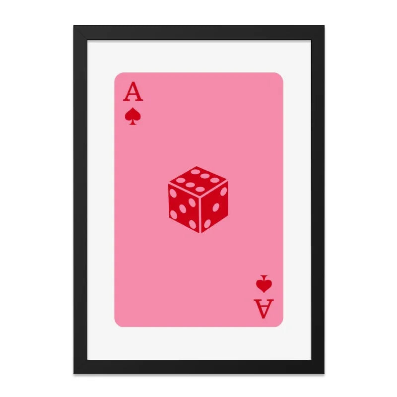 Ace of Spades Dice Wall Art, Pink Card Art Print, Lucky Gaming Decor, Modern Minimalist Wall Hanging, Casino Theme Art - Tawshia