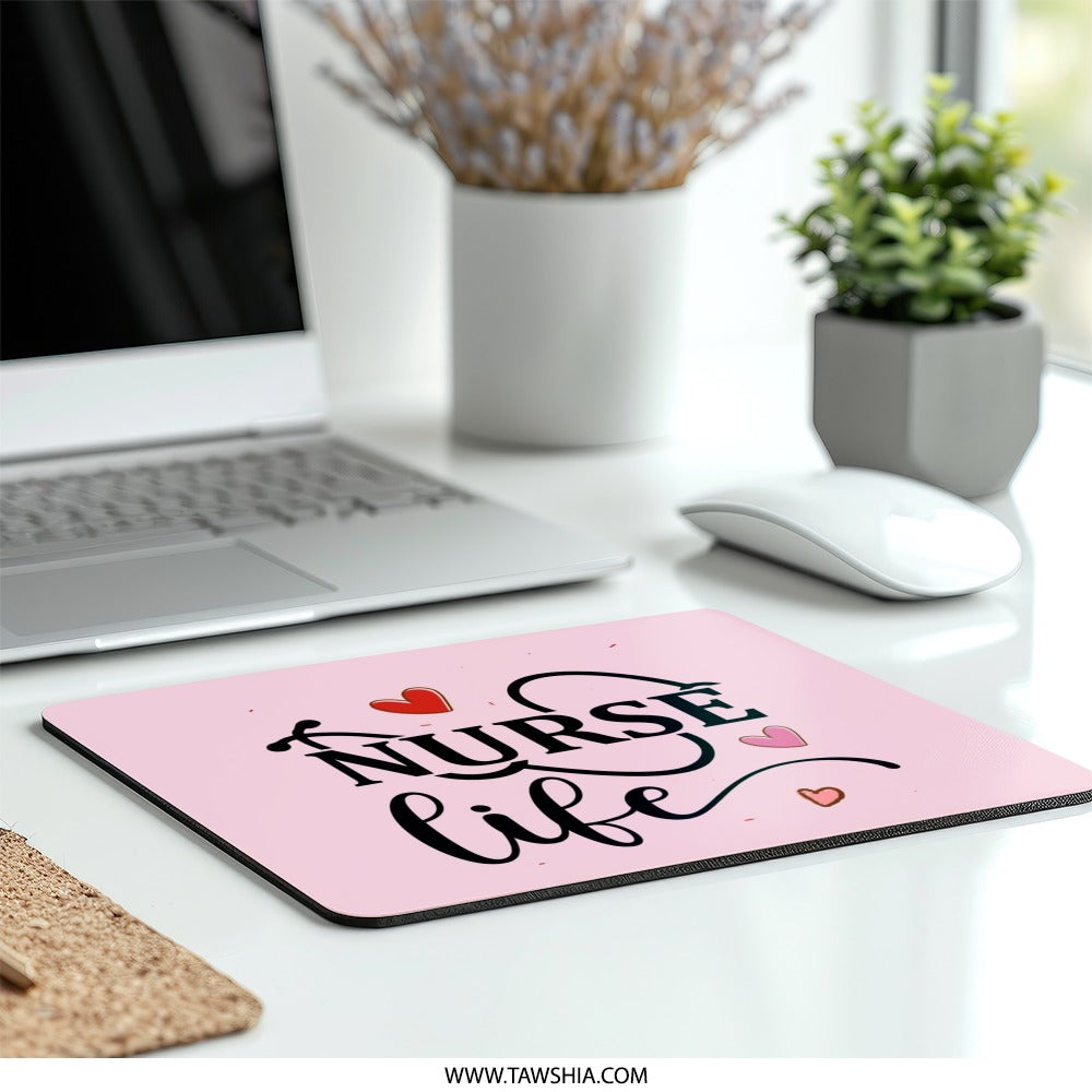 Nurse Life Mouse Pad, Hearts and Stethoscope Design, Nurse Appreciation Gift, Cute Desk Accessory, Nurse Graduation Present - Tawshia