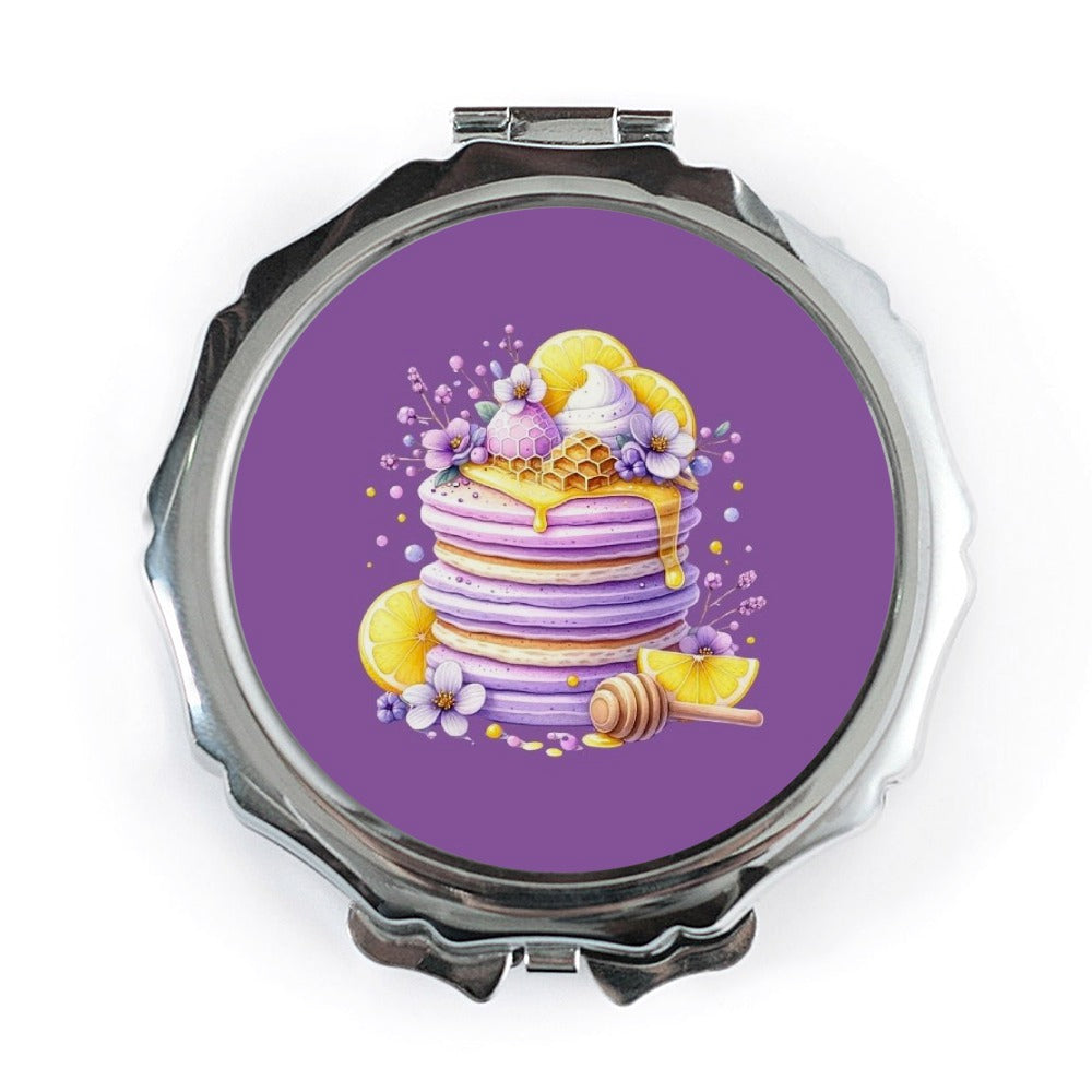 Pancake Pocket Mirror, Purple Aesthetic Mirror, Lemon Honey Pocket Mirror, Food Lover Gift, Floral Pocket Mirror, Makeup Mirror, Cute Mirror - Tawshia
