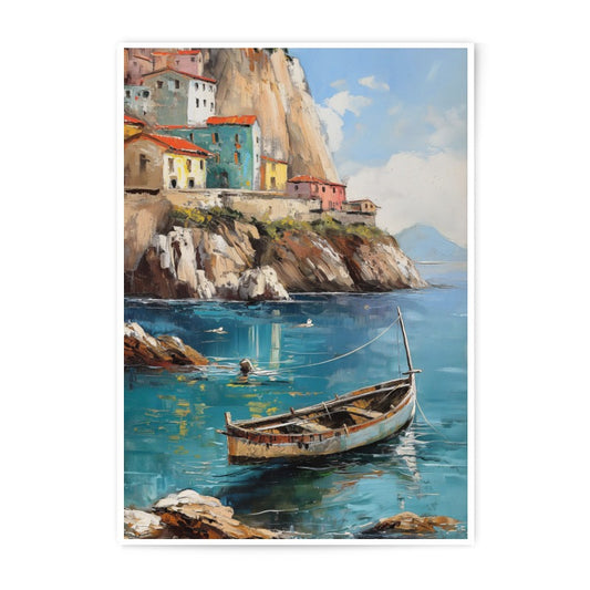 Coastal Village Photographic Print, Boat Art, Seaside Town, Fine Art Print, Wall Decor, Italian Coast Art, Mediterranean Landscape - Tawshia