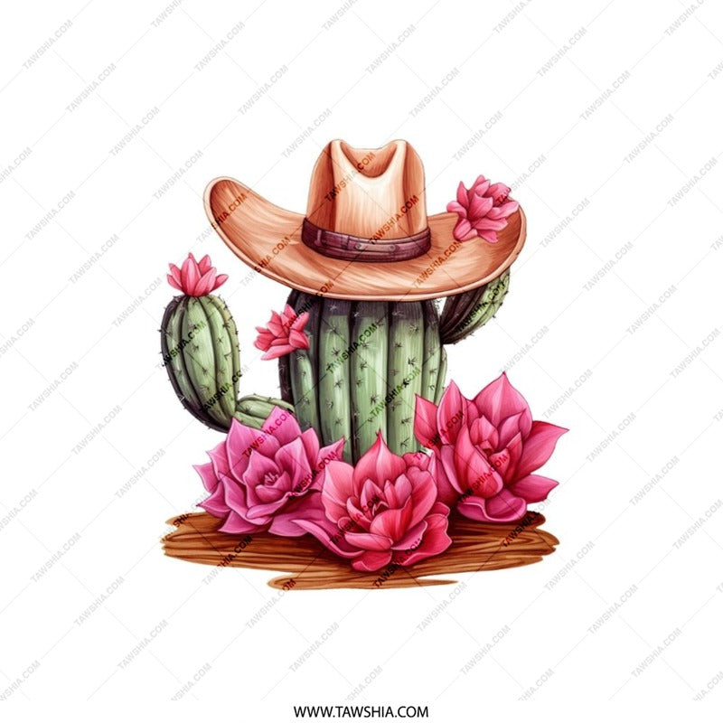 Cactus Pillow, Cowboy Hat Decor, Southwest Home Decor, Pink Flower Accent Pillow, Desert Theme Cushion, Western Decor, Gift for Plant Lover - Tawshia