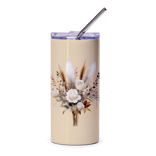 Floral Tumbler, Bohemian Tumbler, Feather Tumbler, Rose Tumbler, Boho Chic Tumbler, Gift for Her, Cute Tumbler, Trendy Tumbler - Tawshia