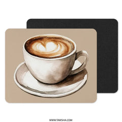 Watercolor Coffee MousePad, Latte Art Mouse Pad, Coffee Lover Gift, Office Decor Mousepad, Heart Design Mousepad - Tawshia