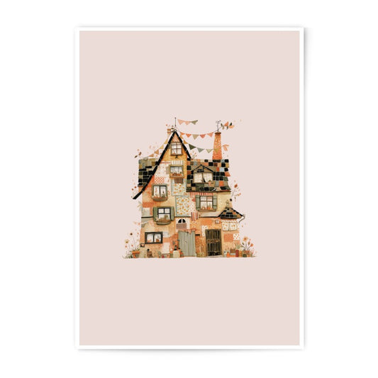Whimsical Cottage Photographic Prints, Quilted House Decor, Unique Home Art, Fairy Tale Illustration, Warm Tone Prints - Tawshia