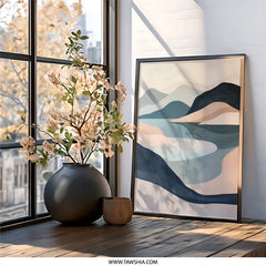 Abstract Mountain Wall Art, Modern Landscape Print, Geometric Art, Lake Reflection Art, Minimalist Home Decor, Nature Inspired Artwork - Tawshia