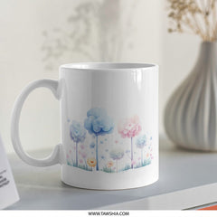 Floral Garden Mug, Watercolor Flower Tree, Unique Coffee Mug, Whimsical Tea Cup, Gift for Plant Lover, Colorful Nature Mug - Tawshia