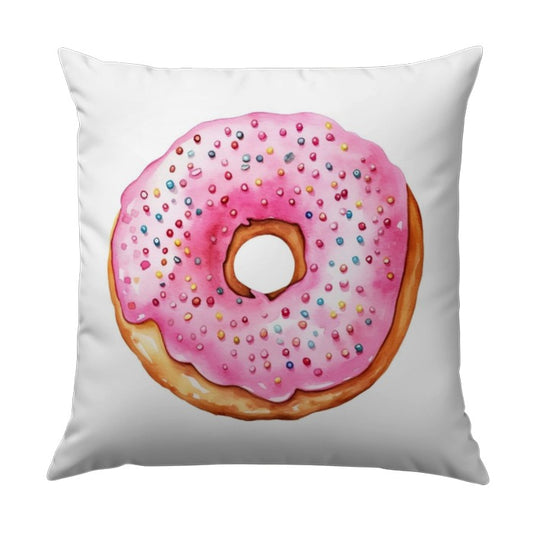 Pink Donut Pillow, Watercolor Food Throw Pillow, Sprinkled Donut Cushion, Cute Dessert Pillow, Home Decor Pillow, Sweet Treat - Tawshia