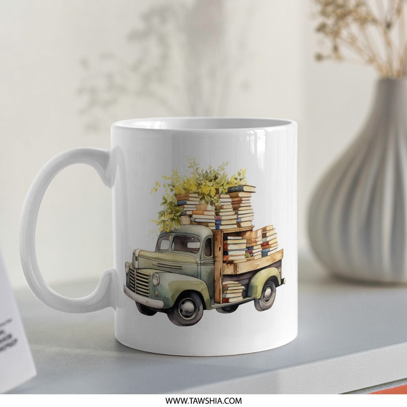 Book Truck Mug, Vintage Truck, Reading Lover Gift, Bookish Mug, Bookworm Gift, Truck Art Mug, Cute Mug, Coffee Mug, Tea Mug, Gift for Reader - Tawshia