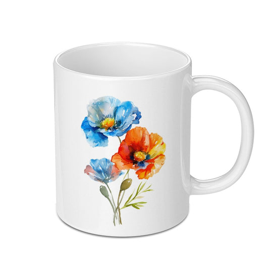 Watercolor Poppy Mug, Floral Coffee Cup, Flower Lover Gift, Artistic Mug, Poppy Art Mug, Unique Coffee Mug, Colorful Flower Mug - Tawshia