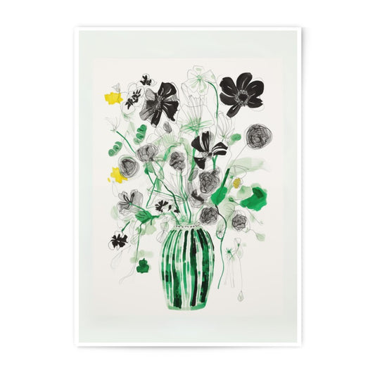 Floral Photographic Print, Flower Bouquet Art, Green Vase, Modern Art Print, Botanical Wall Decor, Home Decor, Gift Idea - Tawshia