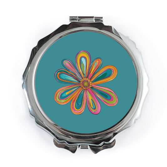 Groovy Flower Pocket Mirror, Retro Floral Design, Colorful Pocket Mirror, Hippie Chic Compact Mirror, Cute Purse Mirror, Travel Mirror - Tawshia
