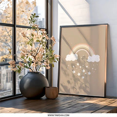 Neutral Rainbow Wall Art, Boho Nursery Decor, Stars and Clouds Print, Kids Room Art, Playroom Decor, Childrens Wall Decor - Tawshia