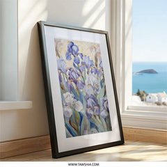 Floral Wall Art, Iris Flower Painting, Botanical Art Print, Home Decor, Purple Iris Art, Flower Garden Art, Framed Wall Art - Tawshia